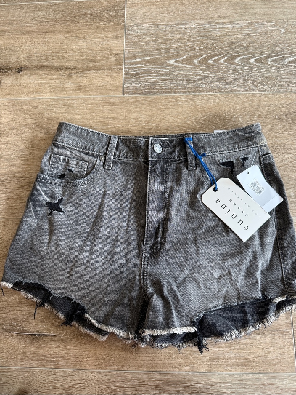 eunina Charcoal Distressed Denim Shorts